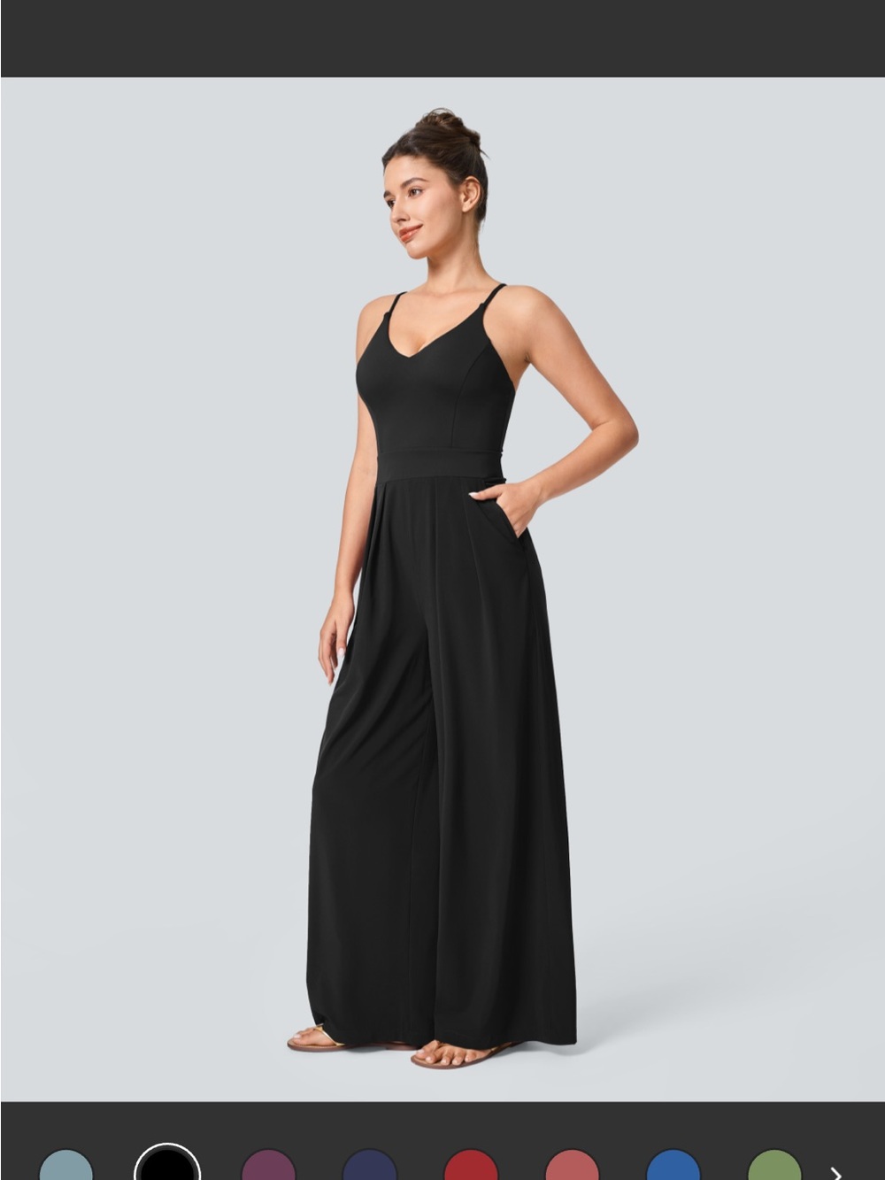 HALARA Black Wide-Leg Jumpsuit with Spaghetti Straps